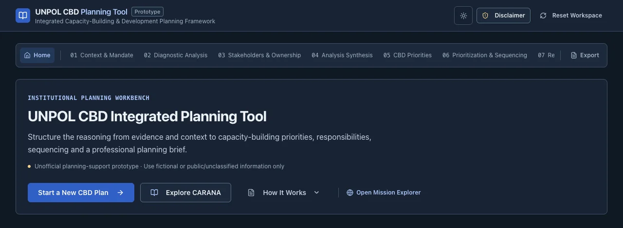 UNPOL capacity-building planning tool public interface.